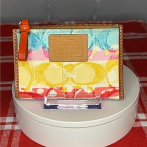 Coach Hampton Watercolor Stripe Coin Purse Keychain NWOT